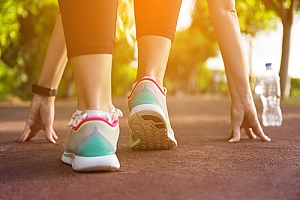 Woman getting ready to take off for jog