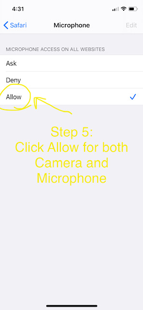 Telemedicine Appointment Step 5: Click Allow for both Camera and Microphone