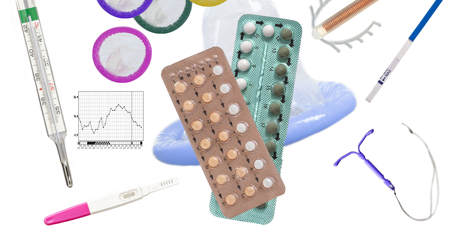different kinds of Hormonal Contraception on white background