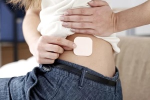 women applying birth control patch on the waist