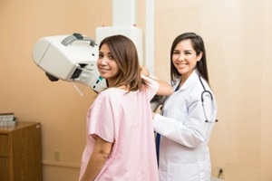 cute patient getting a mammography