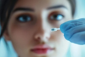 woman holding a birth control implant