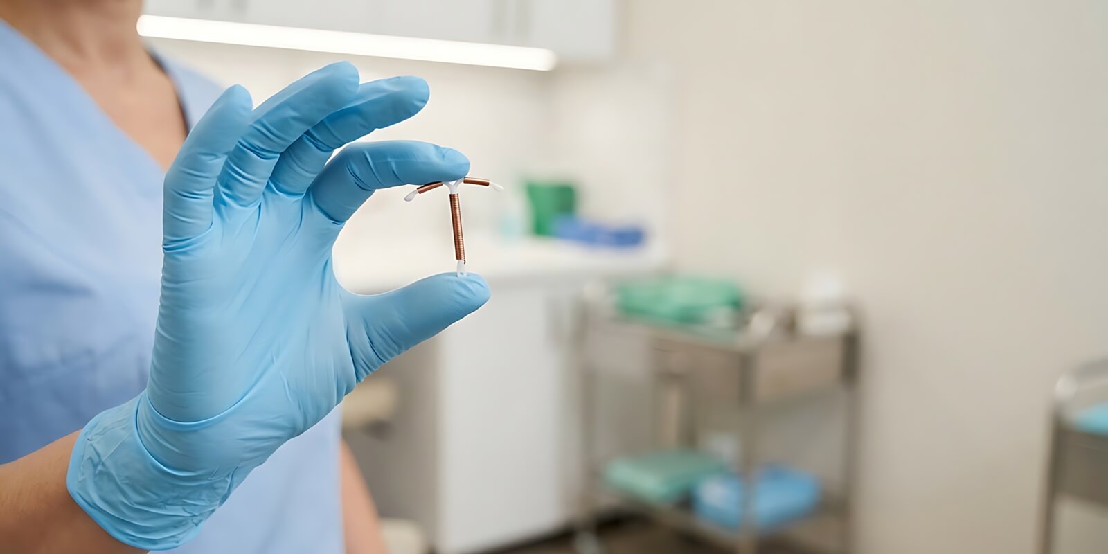 doctor holding copper intrauterine device IUD birth control concept